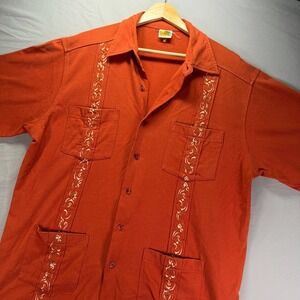 Haband Guayabera Shirt Mens Large Cuban Pockets Short Sleeve Button Up Cotton